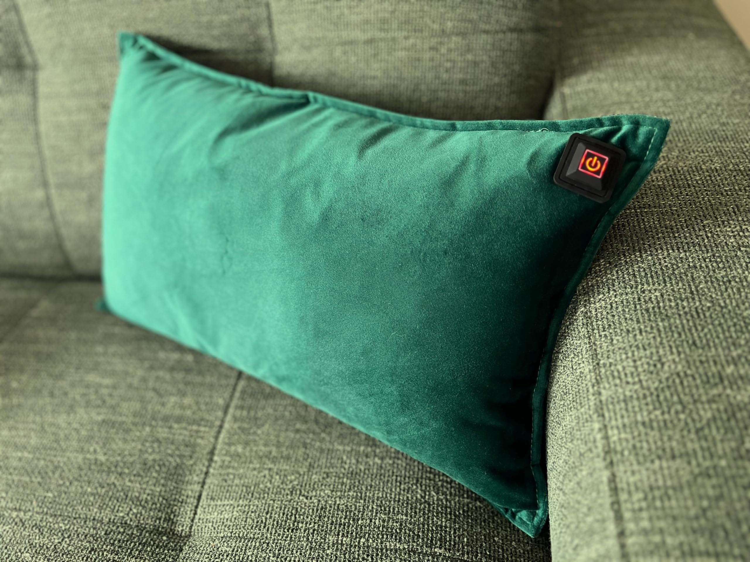 Almohadilla térmica infrarroja, almohadilla térmica con caraPowerbank - terciopelo de 30 × 50 cm - Uso flexible tanto inalámbrico como con el cable integrado (verde oscuro)