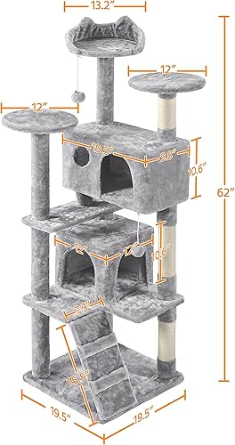 Vista 139 de Yaheetech Árbol para gatos de varios niveles de 70 pulgadas, torre alta para gatos con condominio, postes rascadores y bola colgante para gatos