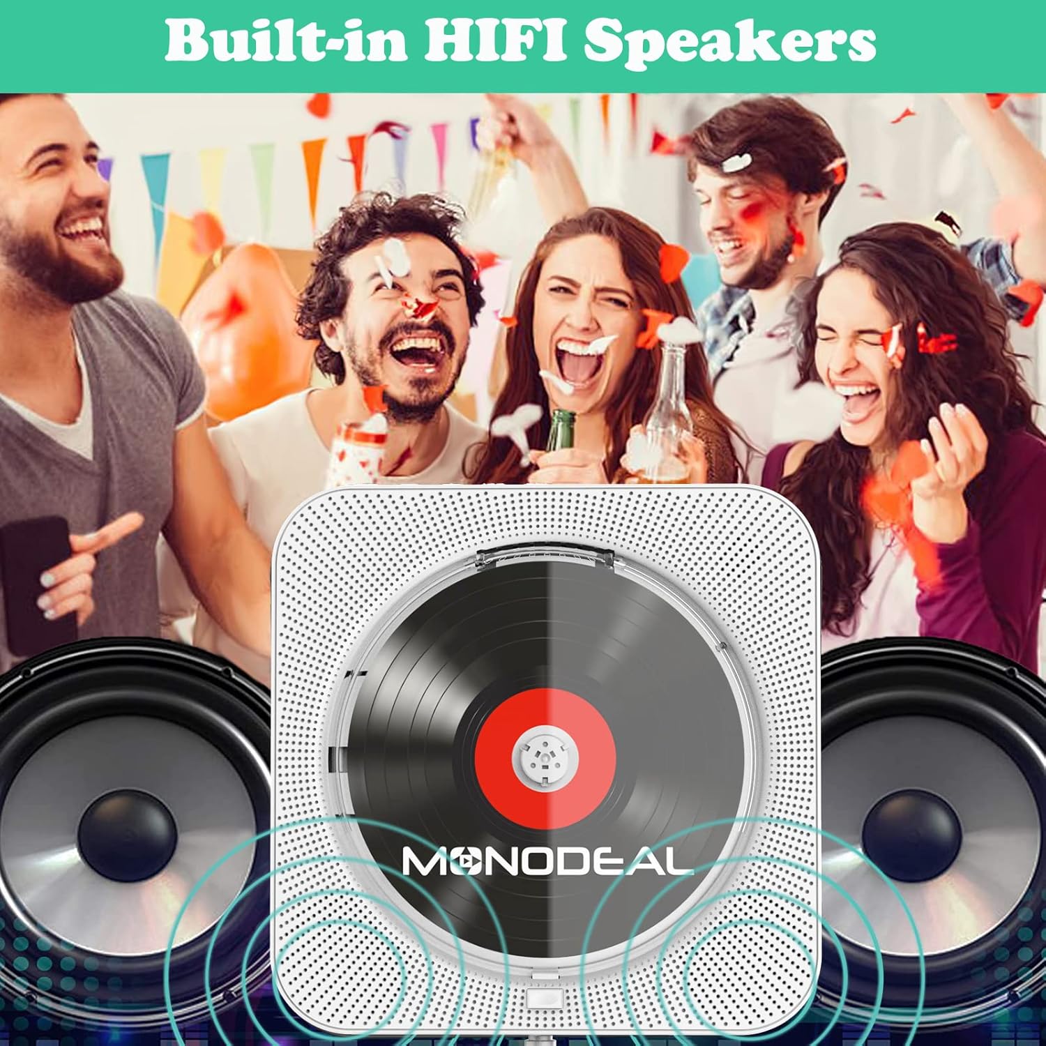 Flash Deals - 40% OFF CD Player with Bluetooth, MONODEAL Portable Rechargeable CD Player with Built-in Speakers, CD Player for Car, Wall CD Player for Home (with Remote Control and Dust Cover)