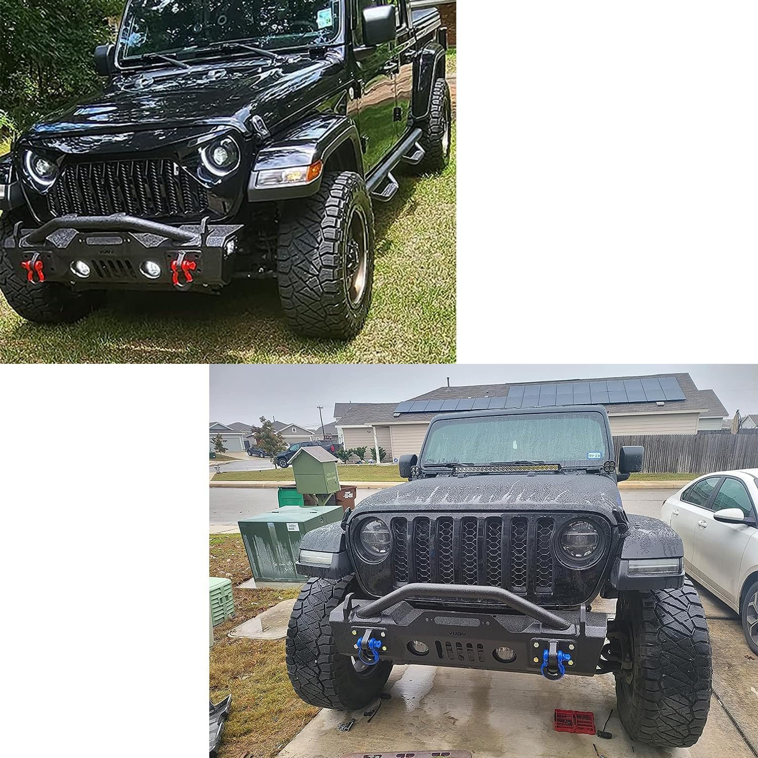 For 2007-2024 Wrangler JK/JL&2020-2024 Gladiator JT New Stubby Steel Front Bumper With Winch Plate&Lights（Black Texture）
