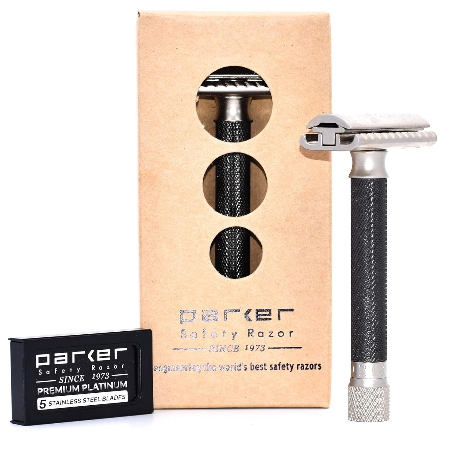 Parker Variant Adjustable Double Edge Safety Razor and 5 Parker Premium