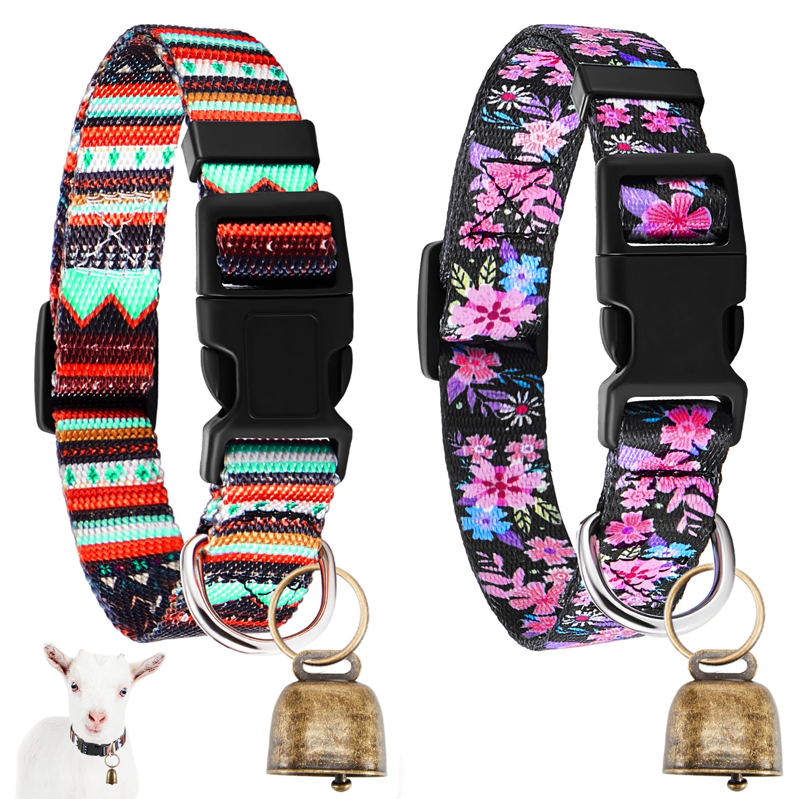 2 Pack Goat Collars with Bells, Groovy Retro Pattern for Goats and Lambs