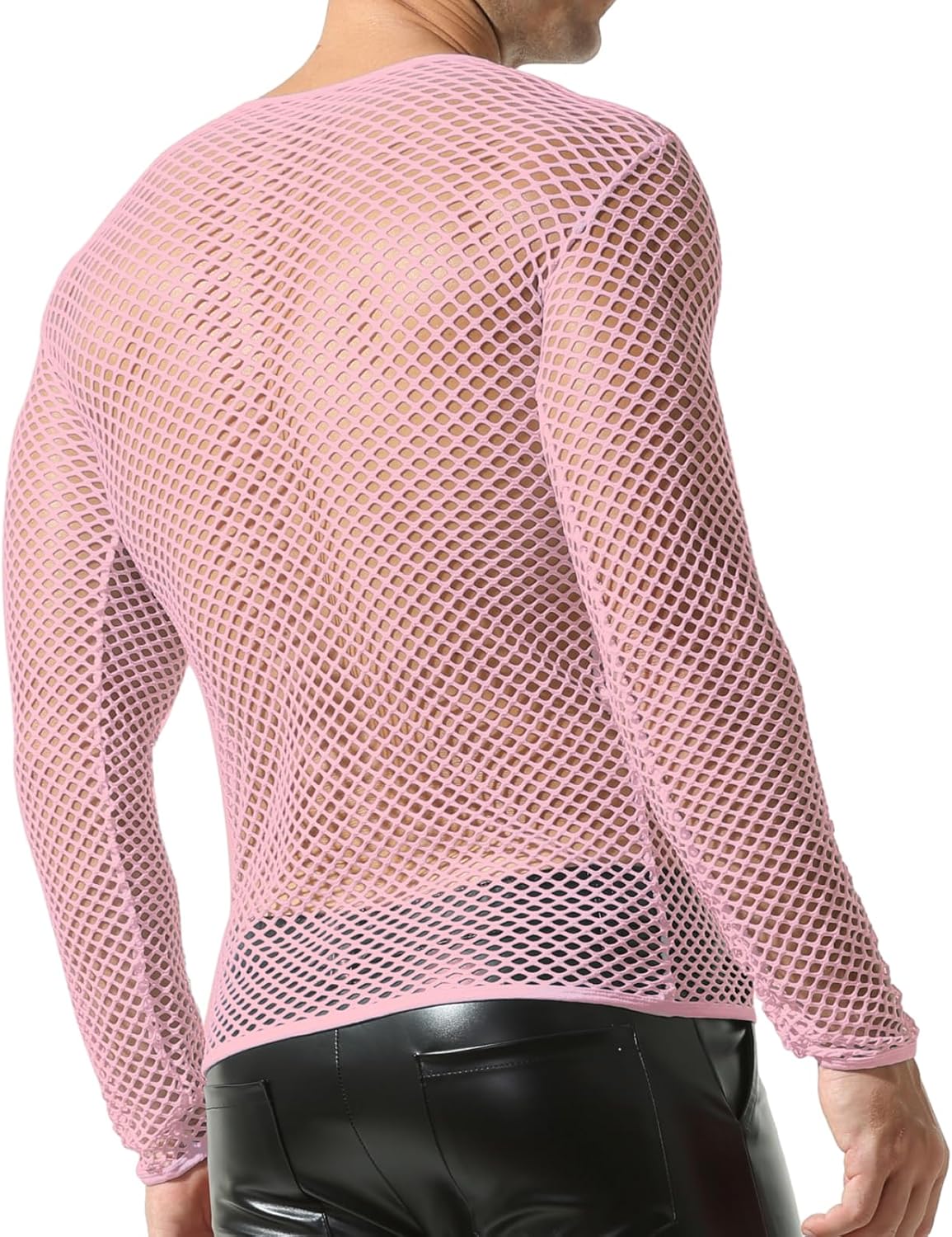 QiaTi Men's Fishnet Shirt Mens Fishnet Top Mesh Transparent Long Sleeve Muscle T-Shirt Net Undershirt Top for Men - Image 2