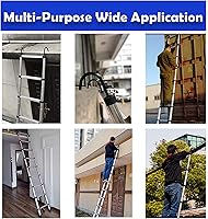 Vista 8 de Escalera telescópica de aluminio de 16.4 pies con ganchos desmontables, escalera plegable resistente de altura ajustable, capacidad de carga de 330