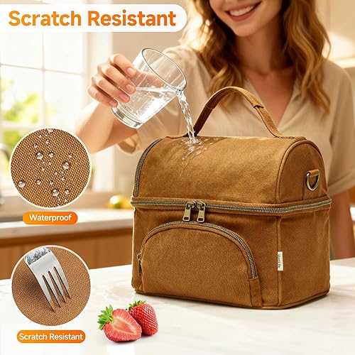 Miniatura 5 de Lonchera para hombres con 2 bolsas de hielo XL, bolsa de almuerzo de lona encerada resistente para hombres, bolsa enfriadora suave para adultos para