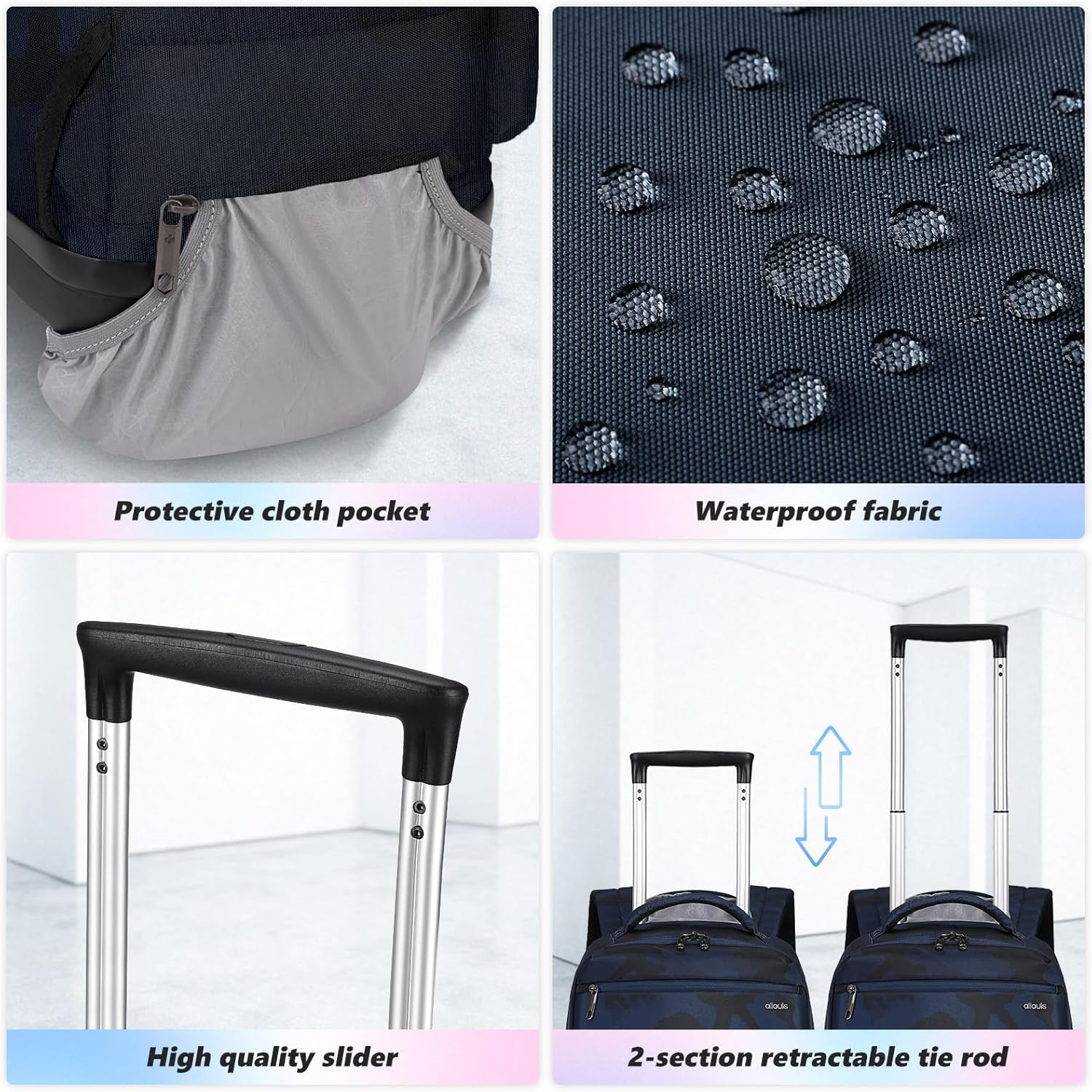 Rolling Backpack with Removable Wheels,18 inch Laptop Backpack with Wear-Resistant Chassis Carry on Travel Backpack Water Resistant Wheeled Backpacks for Women Men