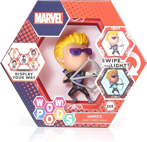 WOW! PODS Avengers Collection - Hawkeye  Figura de superhéroe iluminada con cabeza Bobble, juguetes y regalos oficiales de Marvel coleccionables