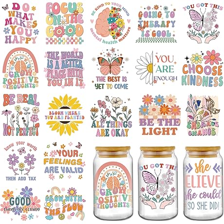 20 Sheets Boho Mental Health UV DTF Cup Wraps Bulk