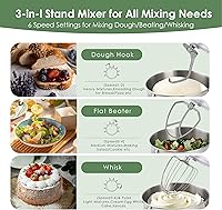 Vista 5 de Kitchen in the box Stand Mixer, 8.5 Quart Standing Mixer 900 Watt, Heavy Bread Dough Standing Mixers Tilt-head with Dough Hook, Whisk, Flat Beater