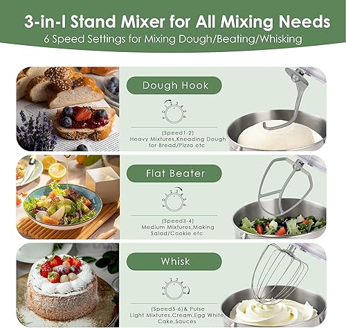 Miniatura 5 de Kitchen in the box Batidora de pie  Tazón de mezcla de 6.5 cuartos de galón con asa, batidora de pie de masa de pan pesada de 900 W, cabezal