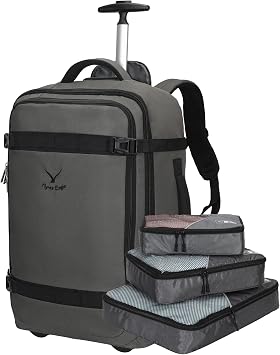 Hynes Eagle Rolling Backpack 42L Backpack with Wheels Airline Approved Carry on Luggage Laptop Travel Suitcase Bag for Women Men Dark Grey with 3PCS Packing Cubes Set Grey