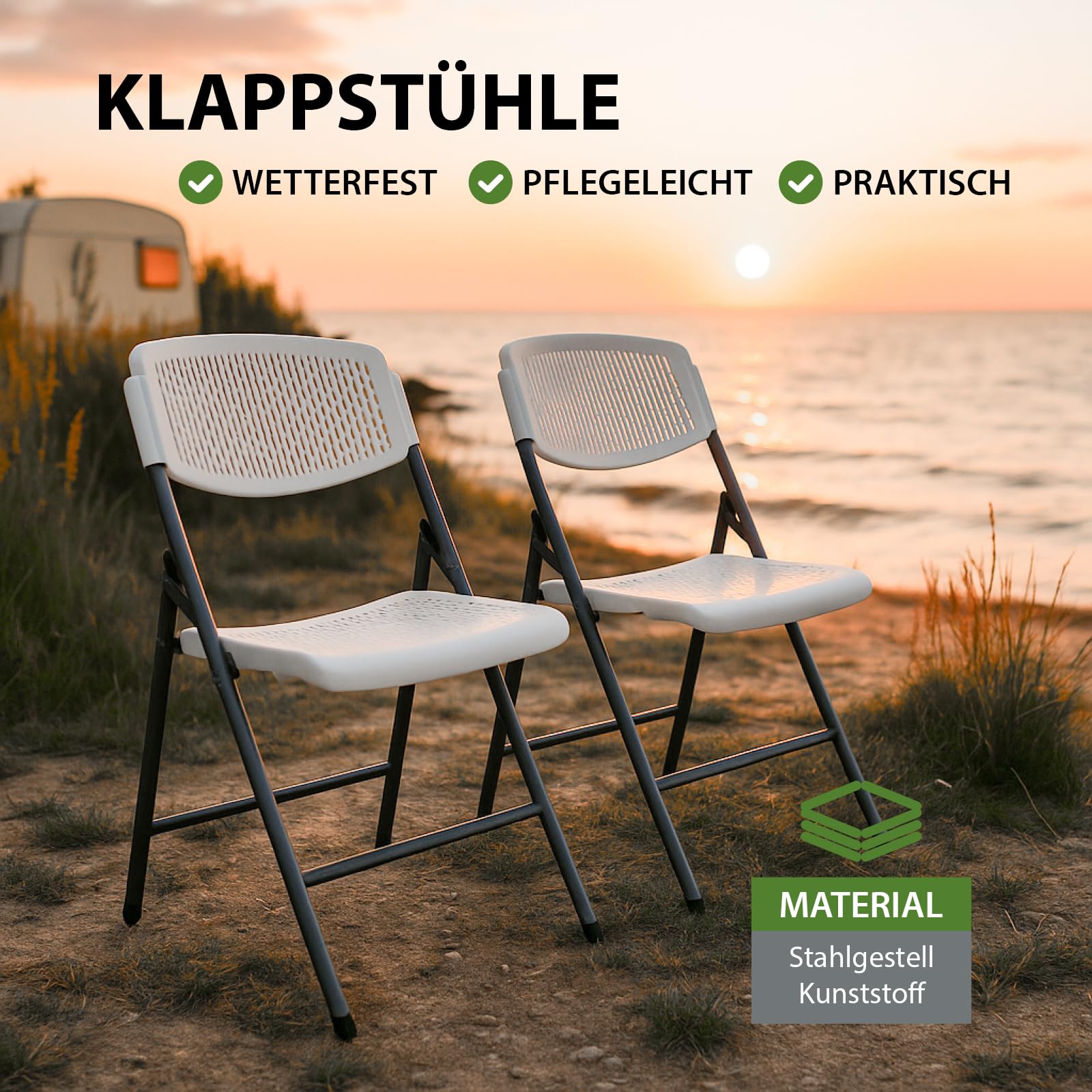 TRUTZHOLM Klappstuhl 2er Set 150 kg Traglast ergonomische Sitzform klappbarer Gartenstuhl mit wetterfester pflegeleichter Sitzfläche Balkonstuhl Campingstuhl Gartenstuhl Terrassenstuhl Angelstuhl weiß