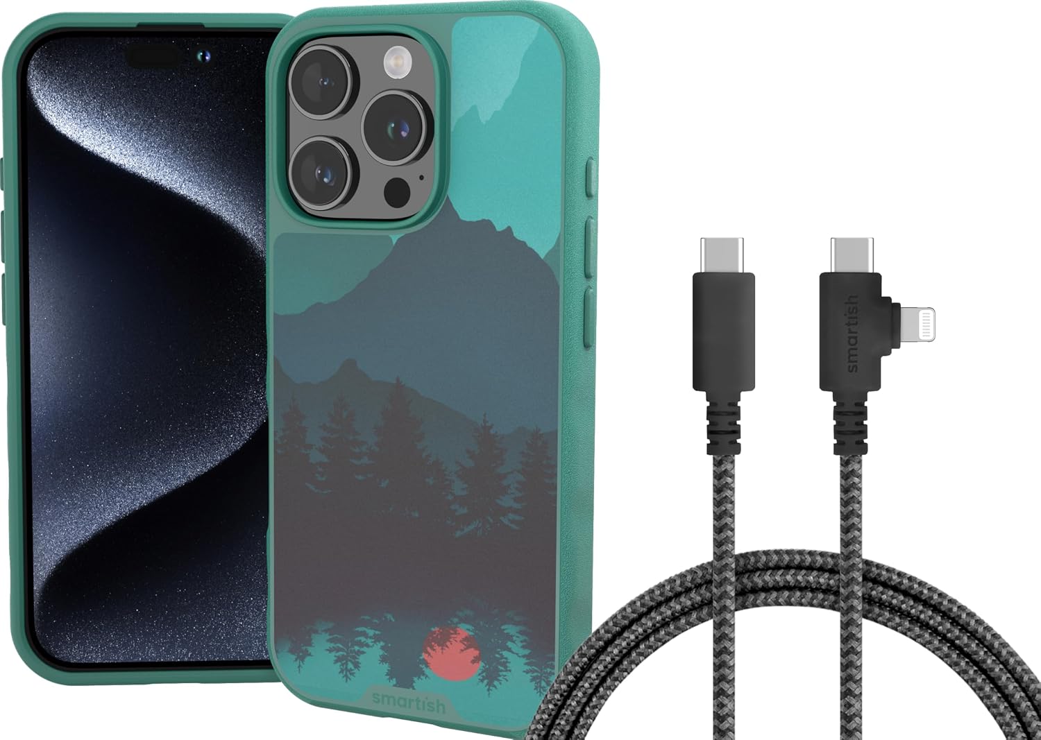 Smartish iPhone 16 Pro MagSafe Case + USB C Lightning Cable Combo - 6 Foot Fabric Wrapped Fast Charging Cable + Magnetic Slim Case (Gripmunk) for Apple iPhone 16 Pro