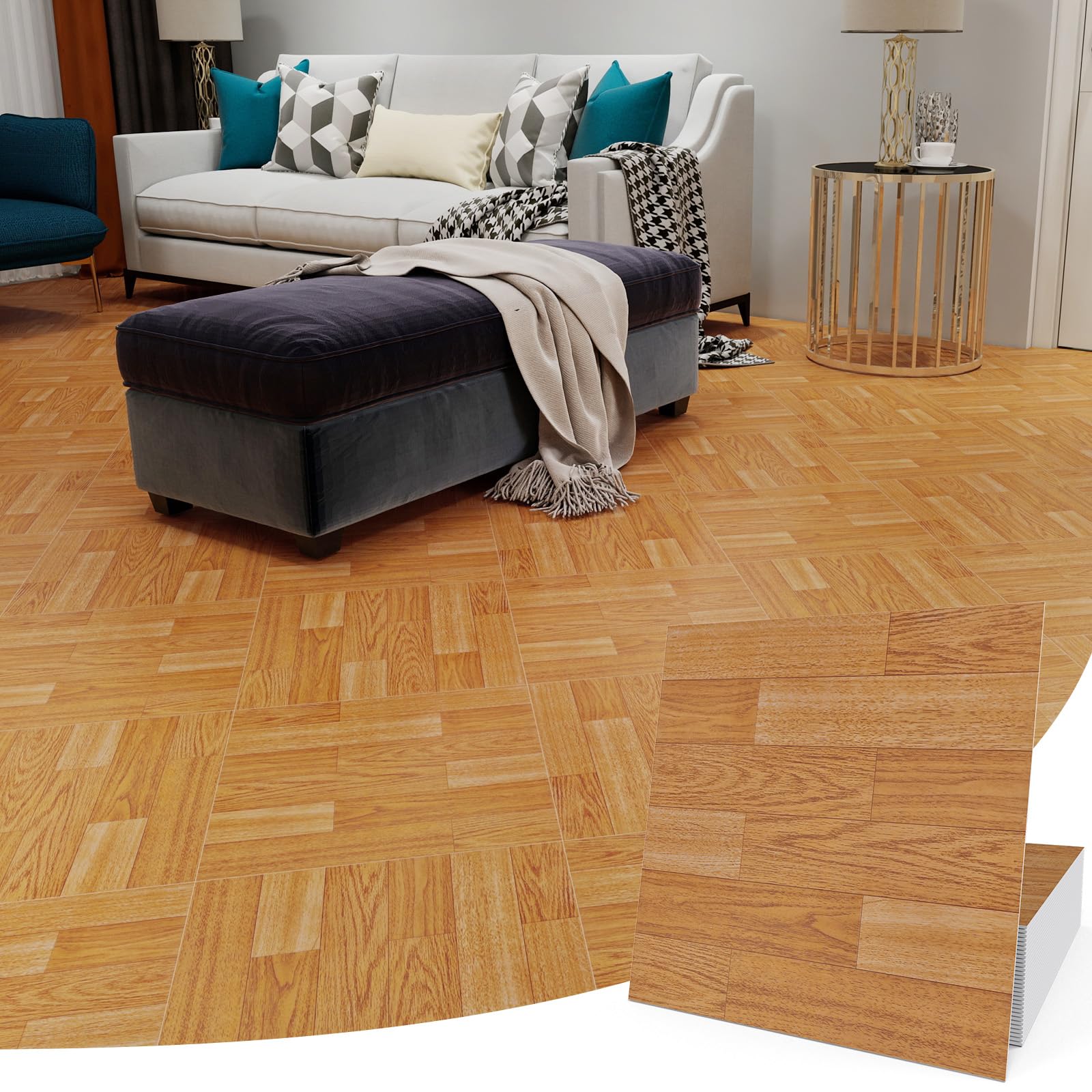 Piastrelle autoadesive per pavimenti in vinile, 30,5 x 30,5 cm, effetto assi fai da te, per cucina, bagno, camera da letto, soggiorno, 30 piastrelle in legno di quercia chiaro