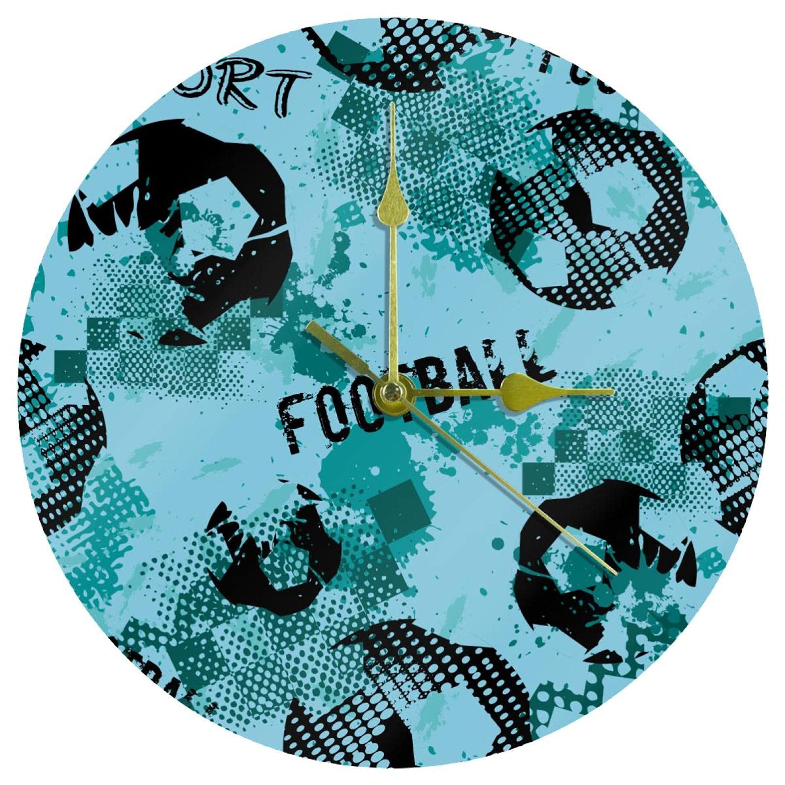 Horloge murale football en acrylique ronde pour déco de chambre d'enfant