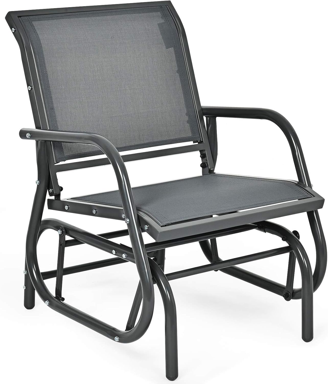 Giantex Swing Glider Chair W/Study Metal Frame Comfortable Patio Chair Love-Seat for Garden, Porch, Backyard, Poolside, Lawn Outdoor Rocking Chair (1, Gray)