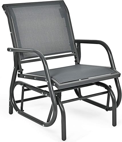 Vista 13 de Giantex Silla columpio con marco de metal de estudio, cómoda silla de patio para jardín, porche, patio trasero, piscina, mecedora al aire libre