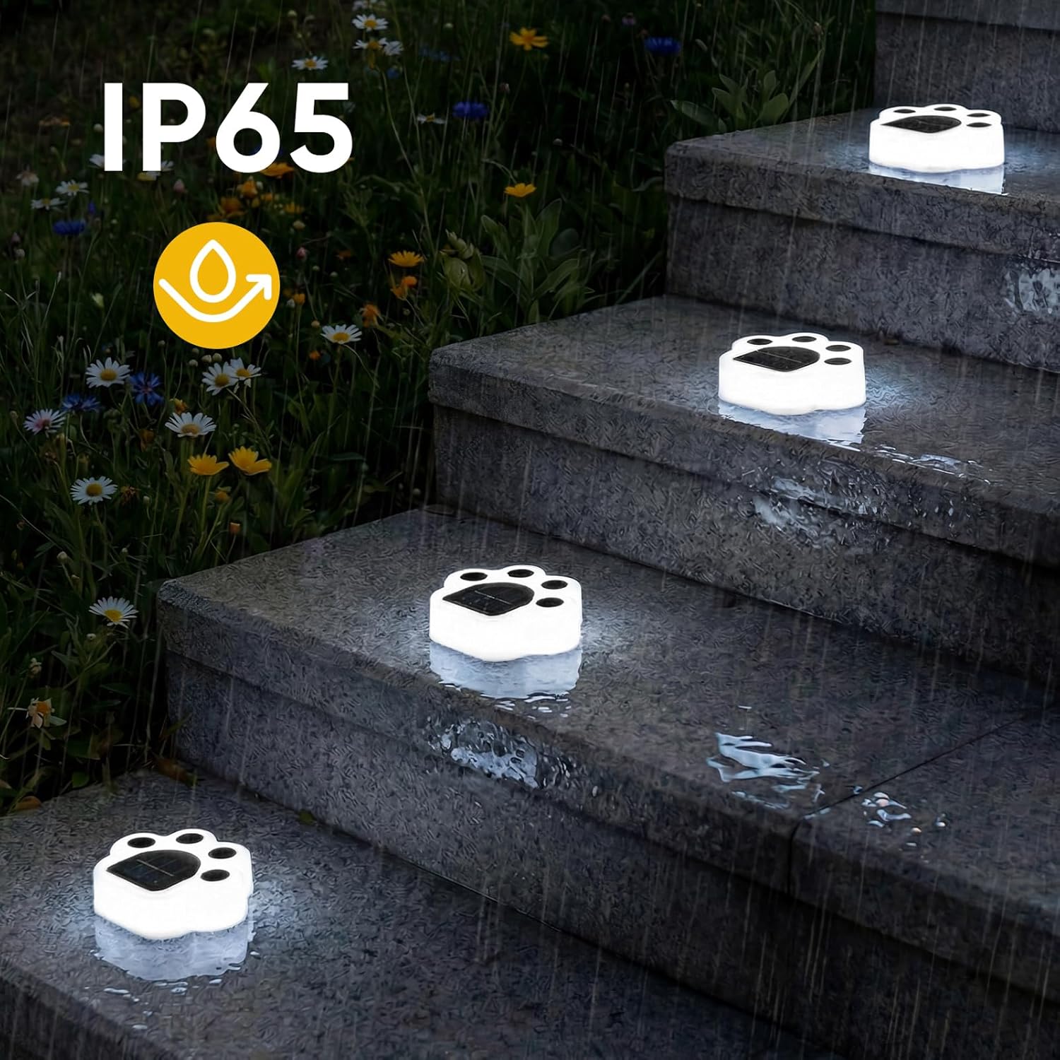 Solar Paw Print Lights 6 Pack, Outdoor Waterproof Solar Garden Lights, Lawn Patio Pathway Decorative Lights, Pet Dog Lovers Gifts for Women Mom Mother's Day (Cool White)