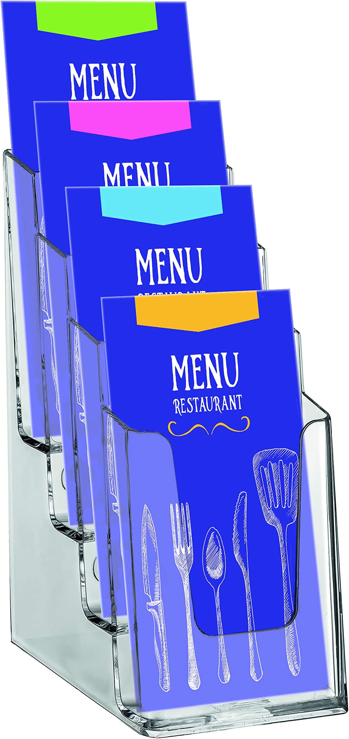 EUROPEL 4-Tier Leaflet & Brochure Holder For 1/3 A4 Size Literature Clear Acrylic Construction Booklet, Flyer & Menu Display & Dispenser for Office, Restaurants & Reception Portrait Clear