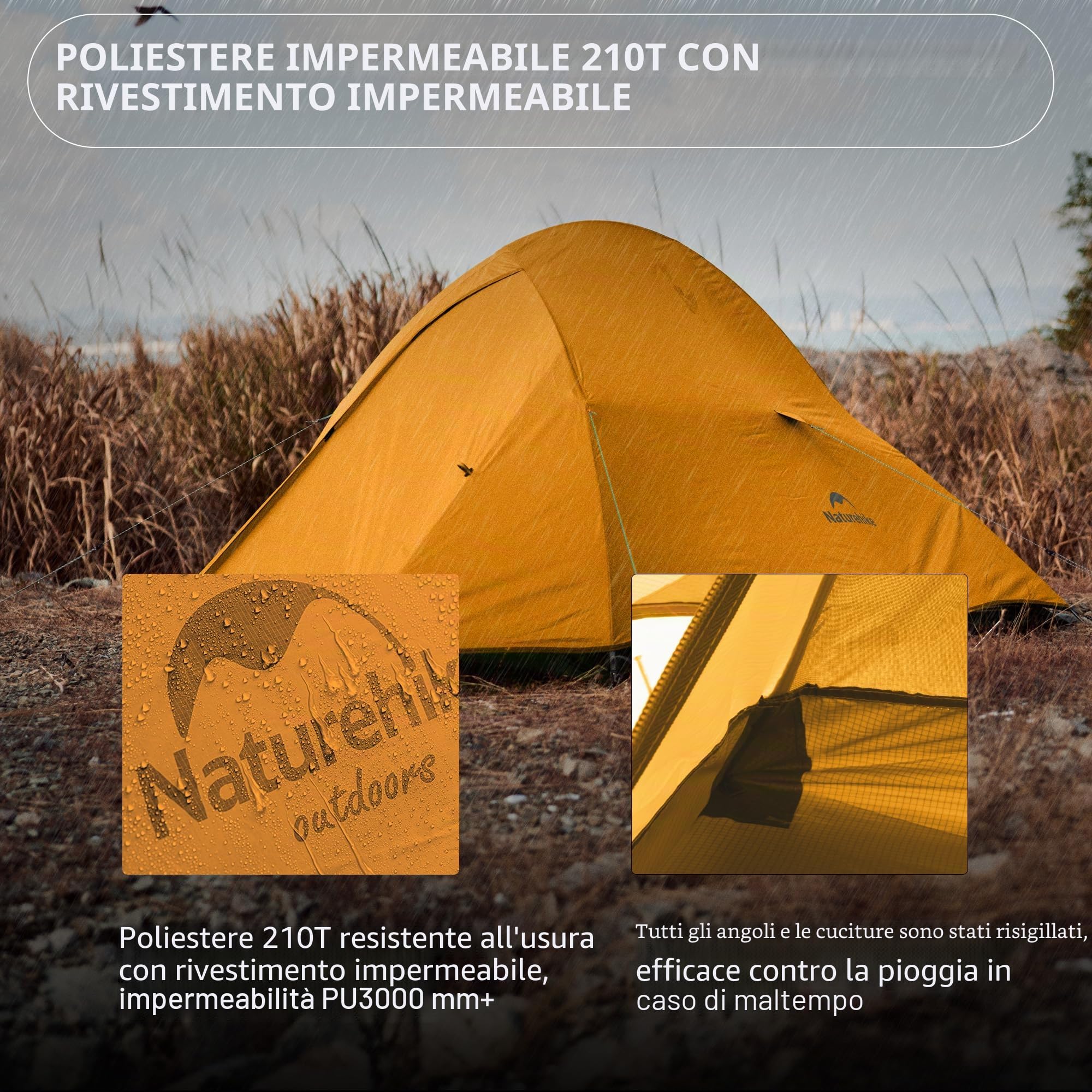 Naturehike Cloud Up Base - Tenda da campeggio impermeabile leggera per 2 persone per il campeggio, tenda da campeggio a doppio strato per due persone con impronta (Cloud Up Pro (arancione - poliestere