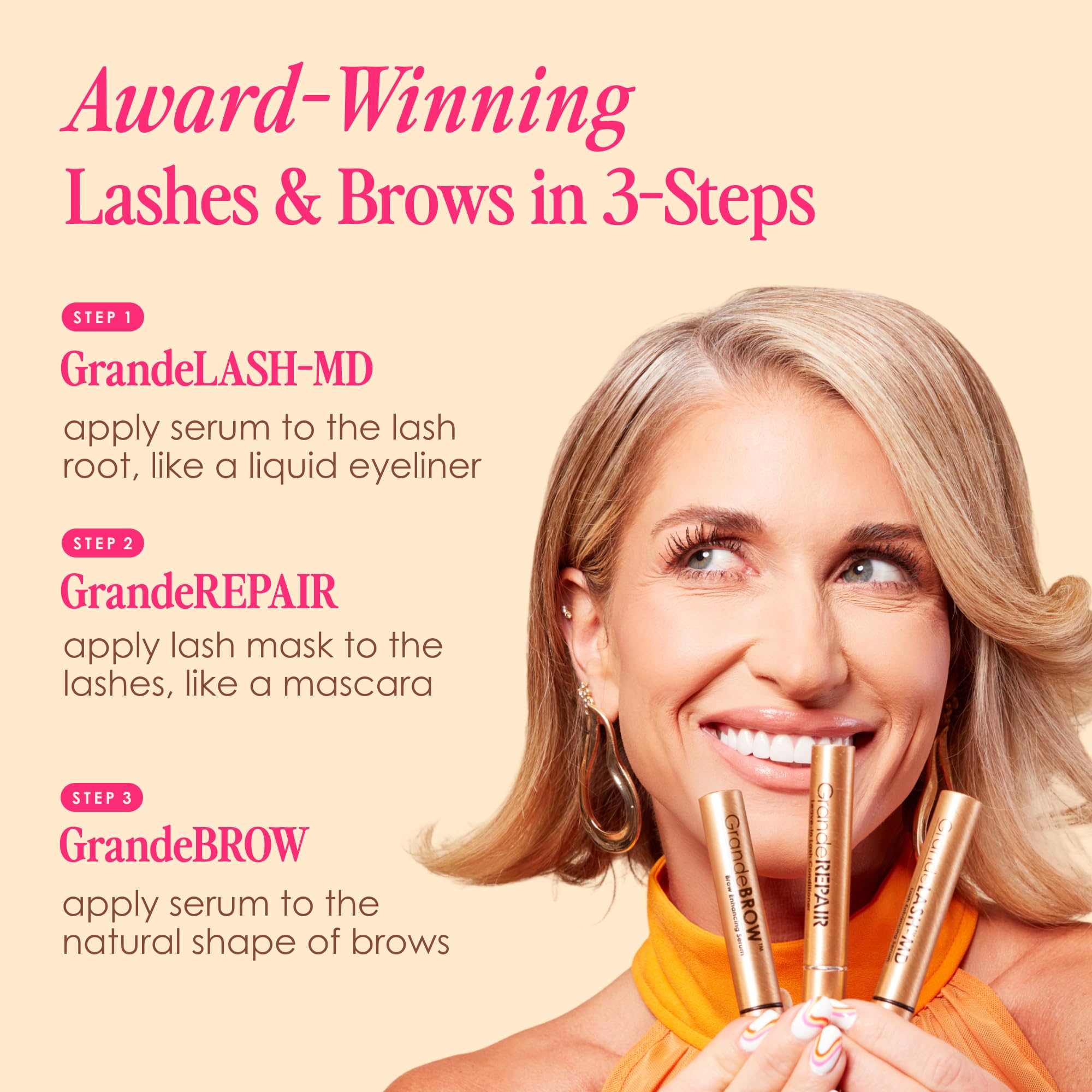 Grande Cosmetics Mini Lash & Brow Lineup - GrandeLASH-MD, GrandeBROW, GrandeREPAIR, for Longer, Thicker-Looking Eyelashes & Fuller, Bolder-Looking Eyebrows, Strengthens, Softens, & Protects