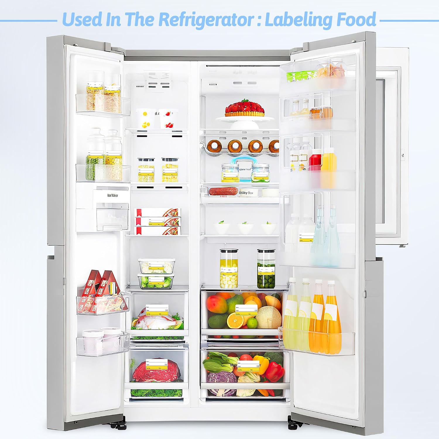 2 Rolls 1000 Pcs 1 inch X 2 inch Restaurant Quality Shelf Life Food Rotation Labels, Self-Adhesive Removable for Reusable Containers, Food Safety Date Sticker, Leftover Labels (Double-Yellow-Black)
