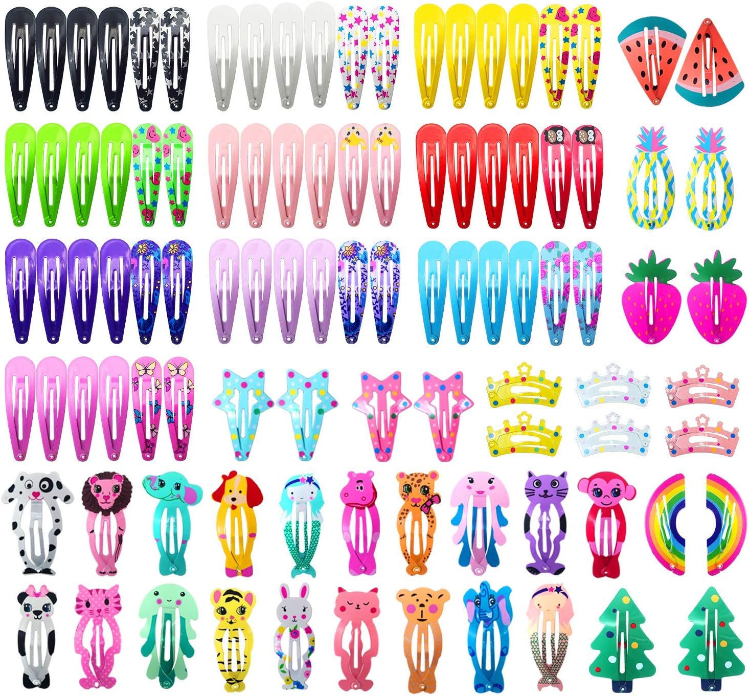 Toddler Hair Clips, Cute Mini Snap Barrettes for Baby Girls Kids, Colorful Small Metal Clips for Fine Hair Styling (100 PCS Animal Print), Multi