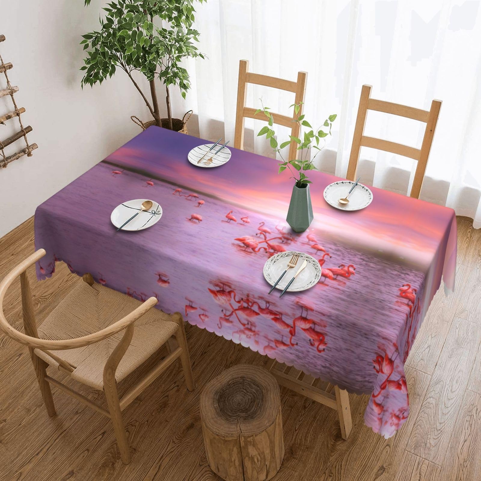 HLSBSSL Pink Flamingos Patterned square lace tablecloth, wrinkle-resistant and durable, suitable for dining tables, parties, etc.