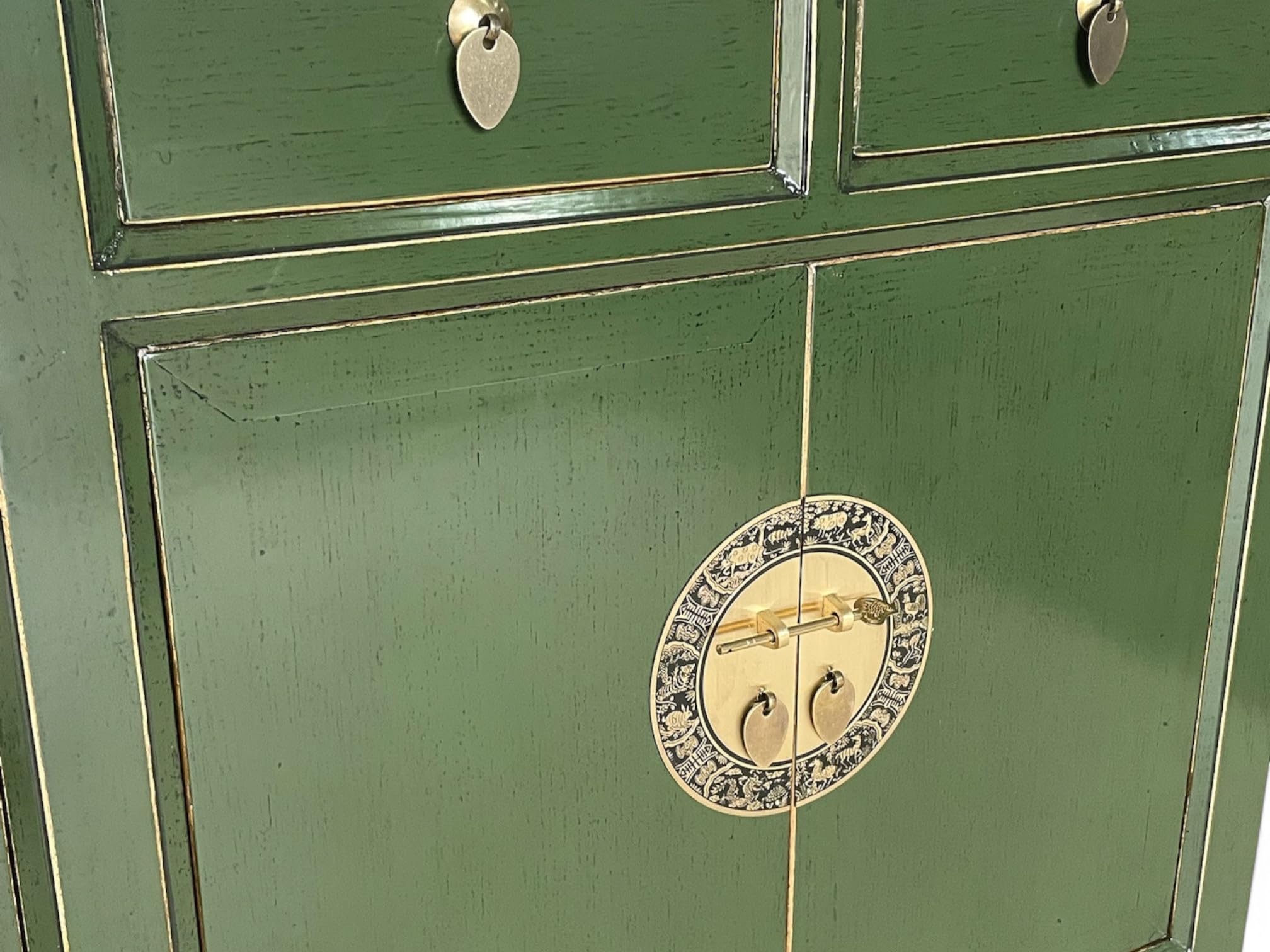 Chińska komoda Azja meble azjatyckie kredens orientalna szafka bufet szafka weselna vintage w pełni zmontowana zielona krokodyl zielony zielony zielony