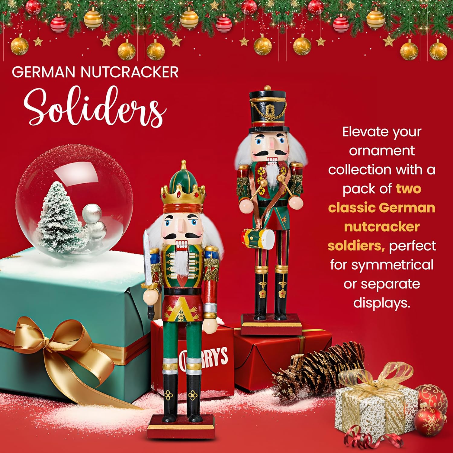 2pc Christmas Nutcracker Soldier 30cm Wooden Nutcracker Christmas Decorations for Fireplace - 2 Pack Wooden Christmas Nutcracker Figures Indoor Christmas Ornaments - Christmas Nutcrackers Xmas (Green)
