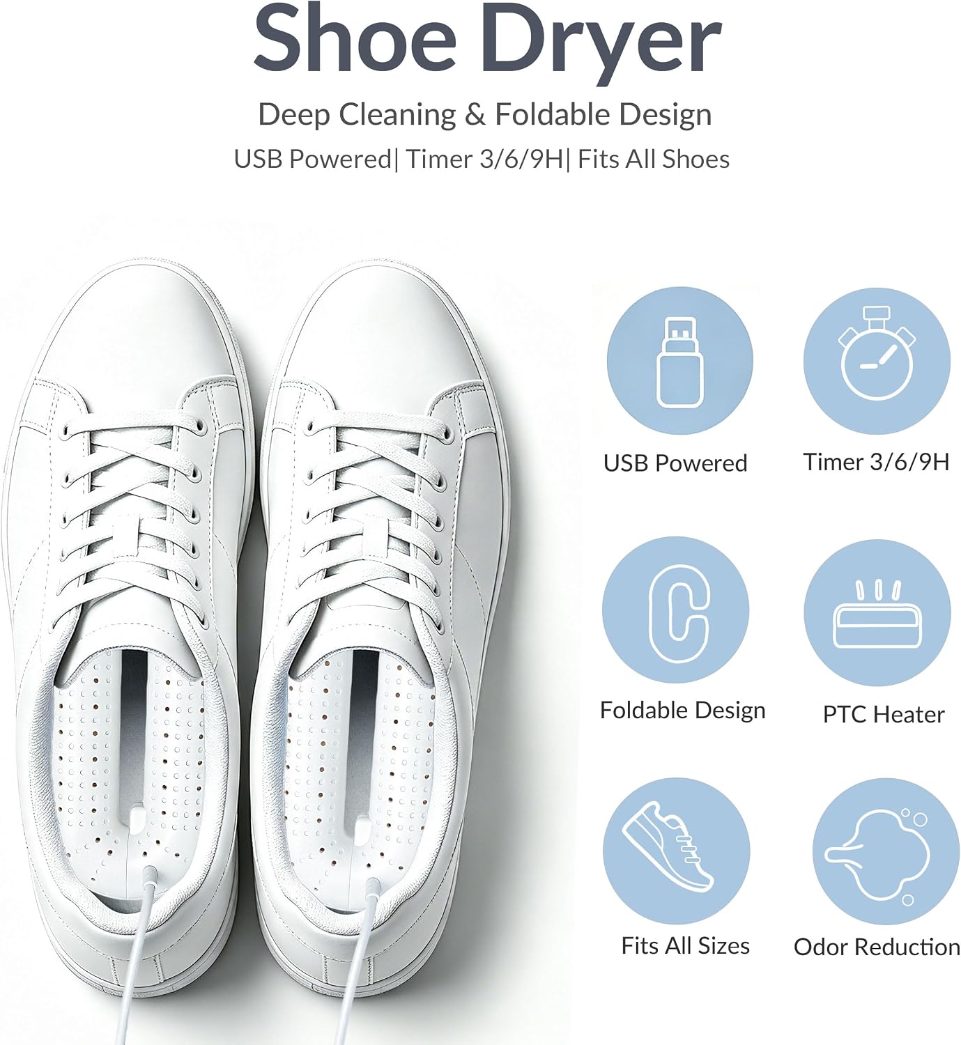 Boot Dryer,Shoe Dryer,Foot Dryer,portable USB shoe dryer for travel | USB powered、portable foldable、 auto shut off、 odor eliminator、