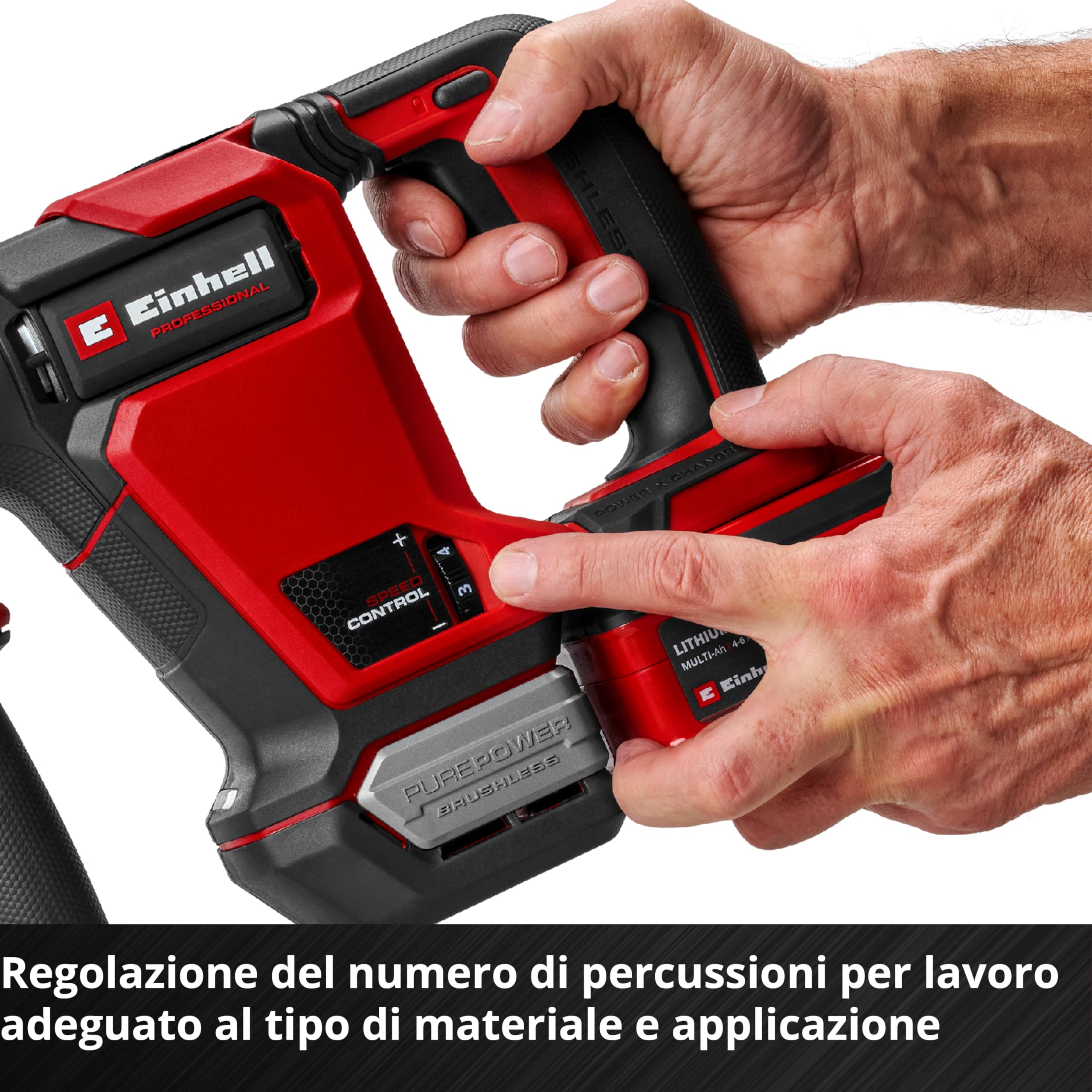 Einhell Professional Martello demolitore TP-DH 18/4 Li BL-Solo Power X-Change (18 V, brushless, 4,0 J, SDS-plus, blocco in funzione, incl. scalpello a punta e piatto + valigetta, batteria esclusa)