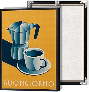 Vintage Buongiorno Good Morning Poster Italian Espresso Coffee Canvas Wall Art Yellow Background Funny Breakfast Kitchen Prints Painting For Home Bedroom Dorm Wall Decor 12x16in Unframed