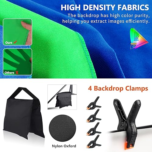 Miniatura 2 de Telón de fondo de pantalla azul verde con kit de soporte, 6.5 x 6.5 pies en forma de T, soporte de fondo ajustable para fotos 2 en 1, fondo azul
