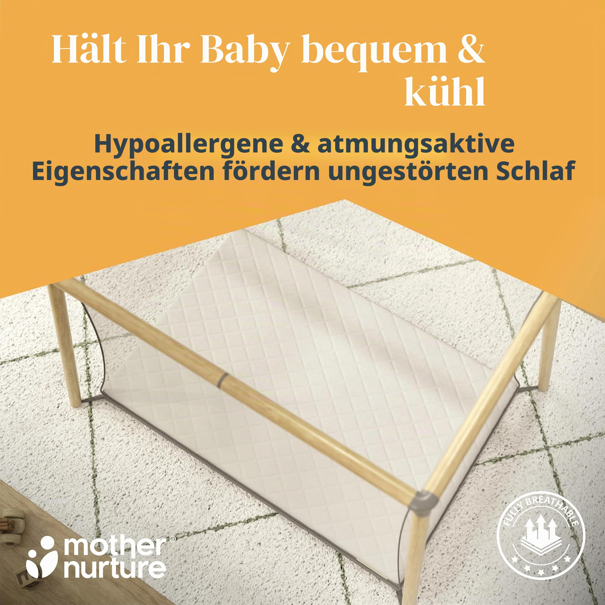 Mother Nurture Klassische Schaumstoff-Reisebett-Matratze (90 x 50 cm x 7 cm), hypoallergen, atmungsaktiv, für bequemen Schlaf, wendbarer und Abnehmbarer Bezug, BSI-getestet, passend für Joie Kubbie