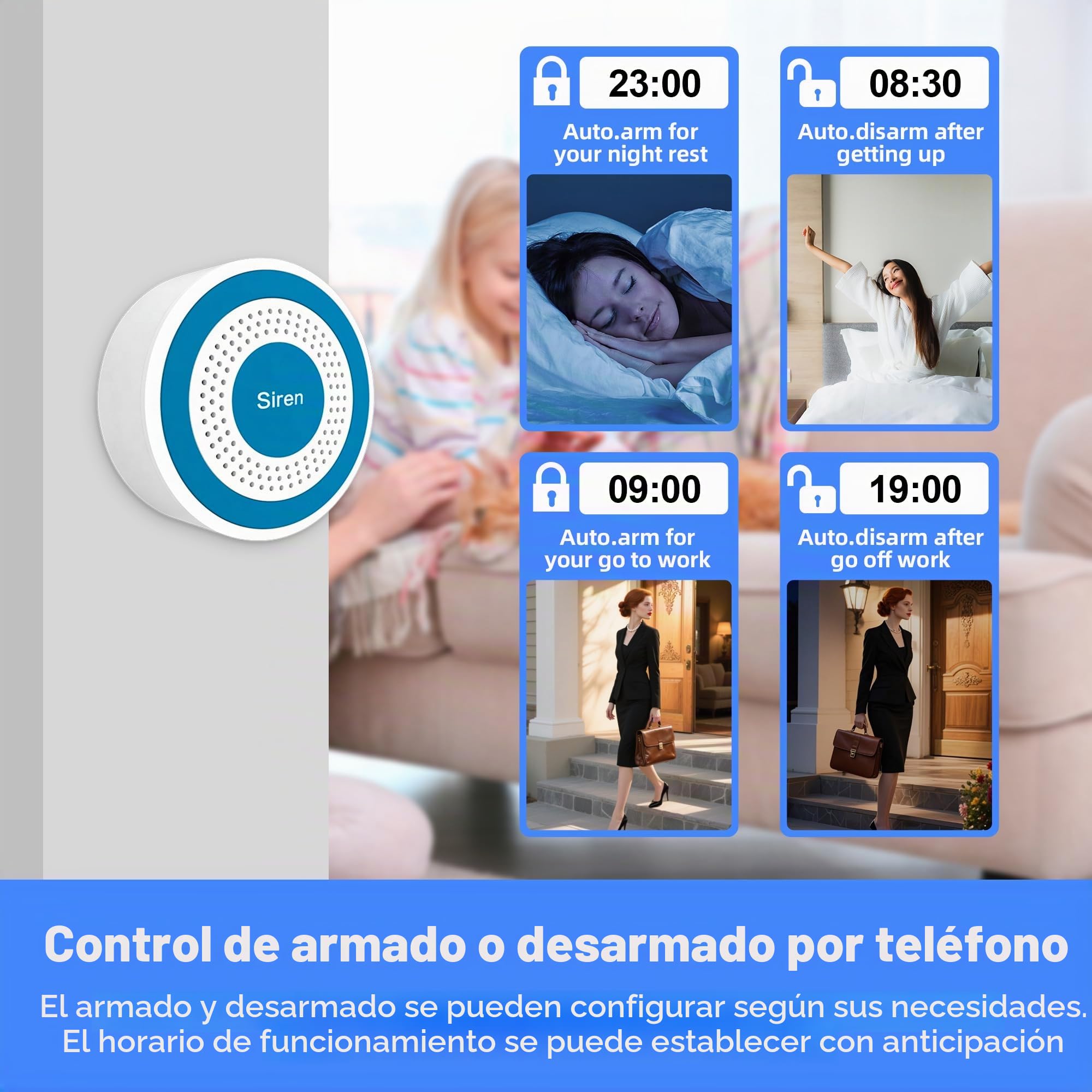 Sistema de Alarma WiFi Inteligente para el Hogar 120 dB con Sensor de Puerta, Detector de Movimiento, Control Remoto y Notificaciones por App – Sistema Antirrobo para Casa, Garaje (Kit de 5 Piezas)
