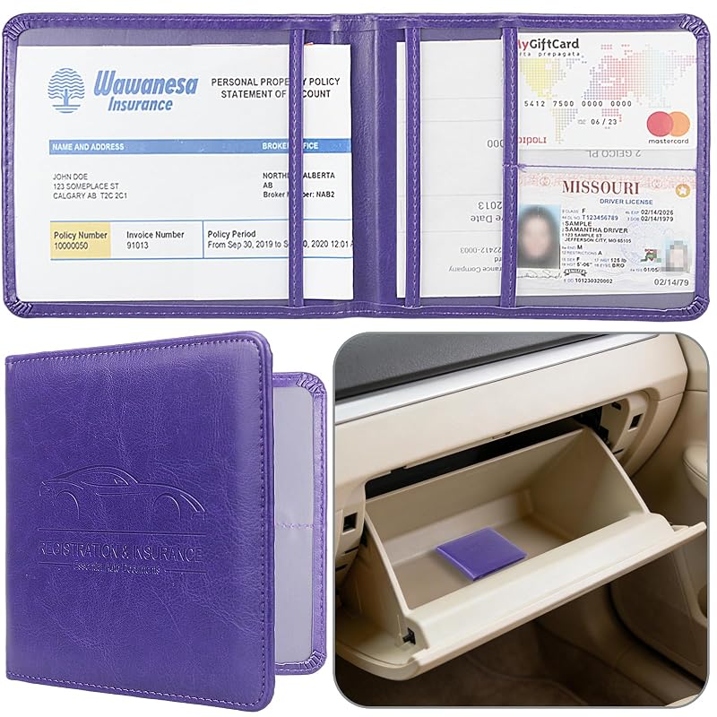 Porta-documentos automotivo para porta-luvas Miunice com fechamento magnético e 4 compartimentos 05-Purple