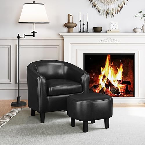 Miniatura 20 de Topeakmart Silla de club contemporánea para sala de estar, silla de barril con silla otomana y reposapiés, juego para dormitorio, sala de espera,