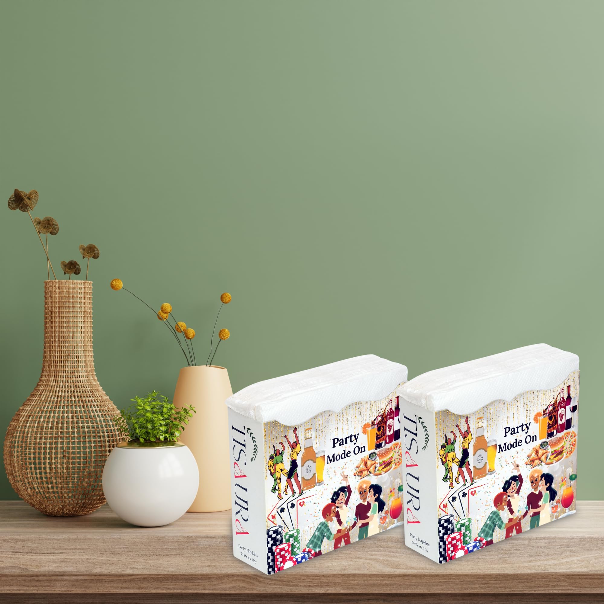 TISAURA Party Table Tissues - 1 Ply, 200 Sheets (Pack of 4) 100% Natural Virgin Pulp Stylish Theme Tissue for House Party & Events | Abstract Printed & Modern Packaging | Fun & Festive Table Decor | 3