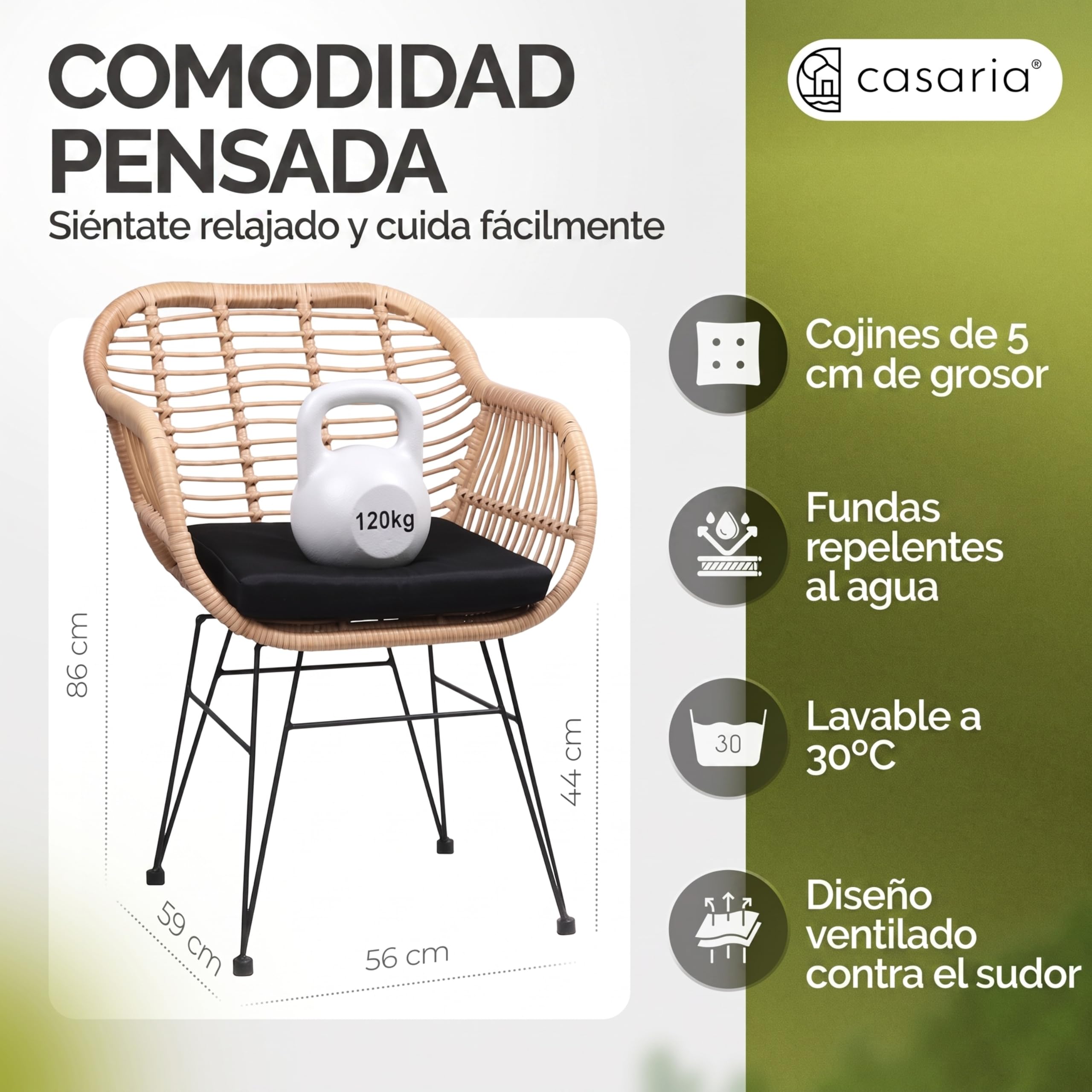 CASARIA Sillas de Jardín Set de 2 Poliratán con Cojines