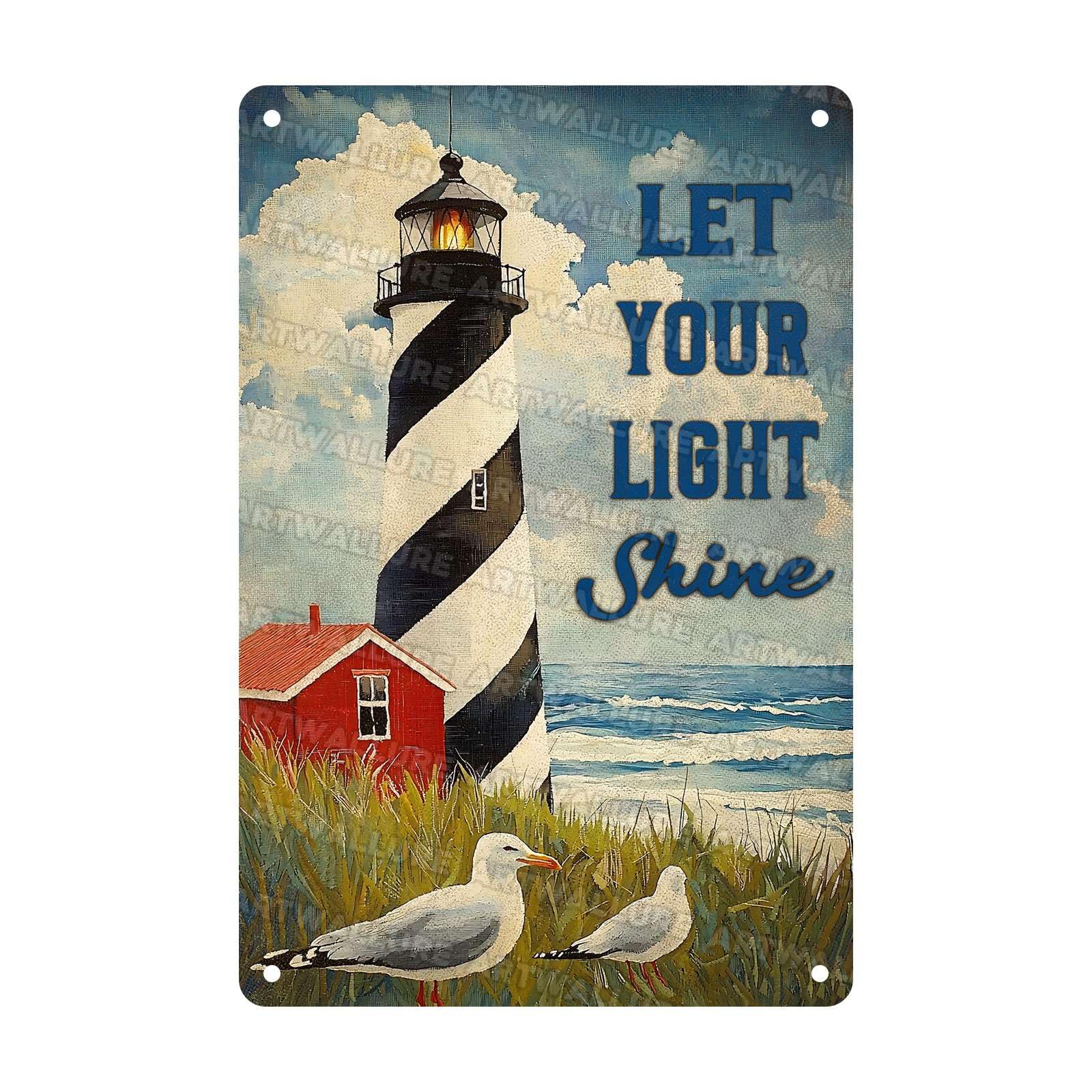 Vintage Lighthouse Metal Tin Sign Let Your Light Shine Summer Beach Coastal Funny Sign for Cafes Bar Pub Beer Club Wall Home Decor 8x12Inch