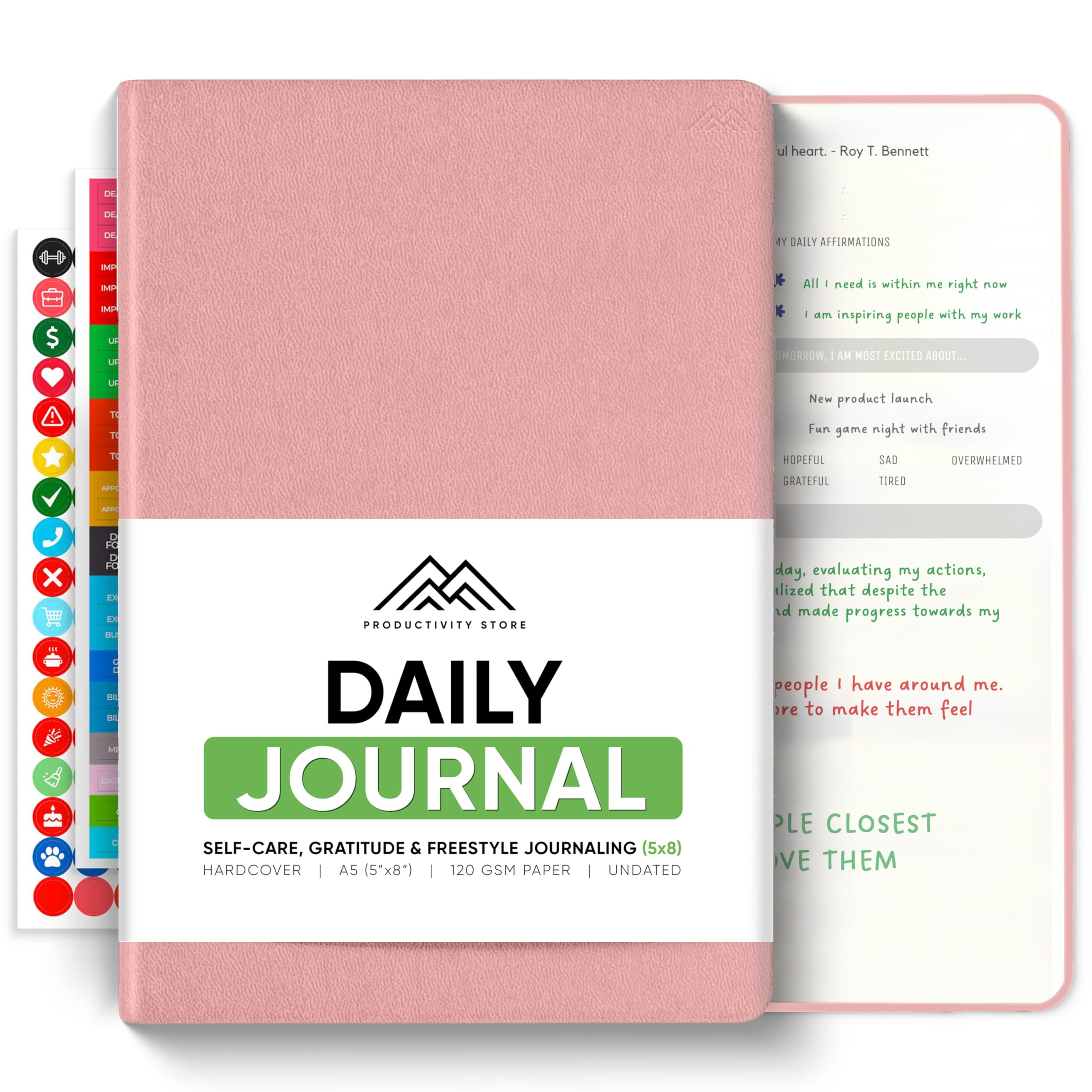 Best Daily Journal for Men & Women - Gratitude, Manifestation & Guided Journal with Prompts for Personal Growth (A5, Pink) - PRODUCTIVITY STORE