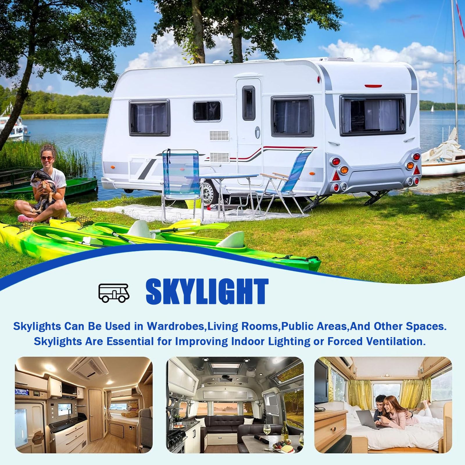 Claraboyas para autocaravanas, caravanas y caravanas. Ventana de Techo con luz LED. Ventana de Repuesto para Camper con lámpara. Claraboya de aleación de Aluminio 80x50cm