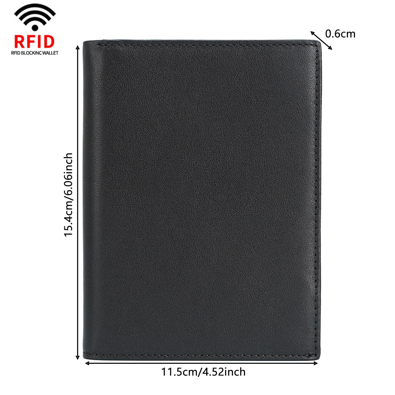Cartera de Viaje Plegable de Cuero de Plena Flor, Portatarjetas de Crédito para Pasaporte con Bloqueo RFID Delgado, Cartera Ligera y Duradera para Hombre (Color : Black)