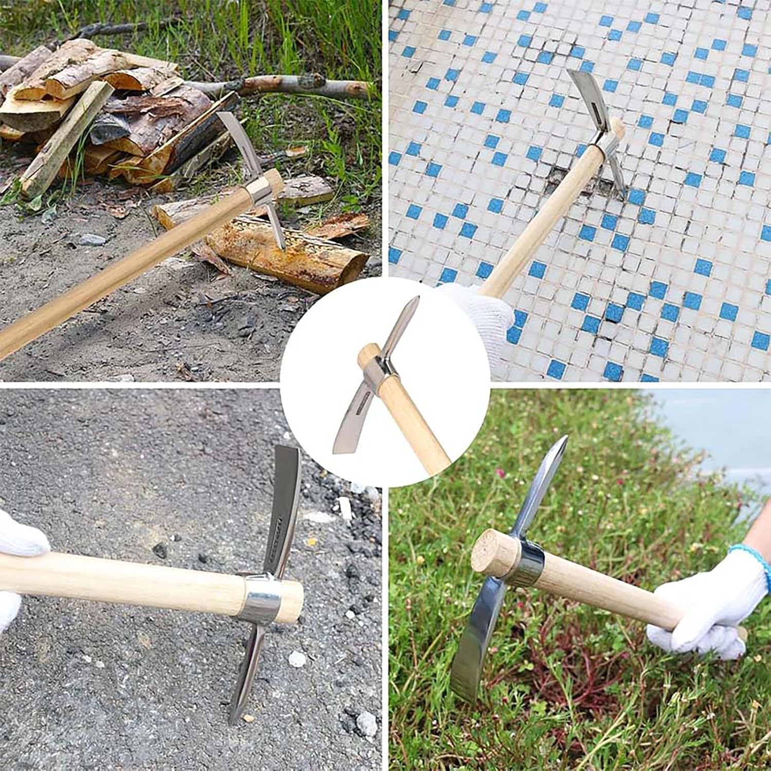 Stainless Steel Double Headed Pickaxe with Wooden Handle (Large)