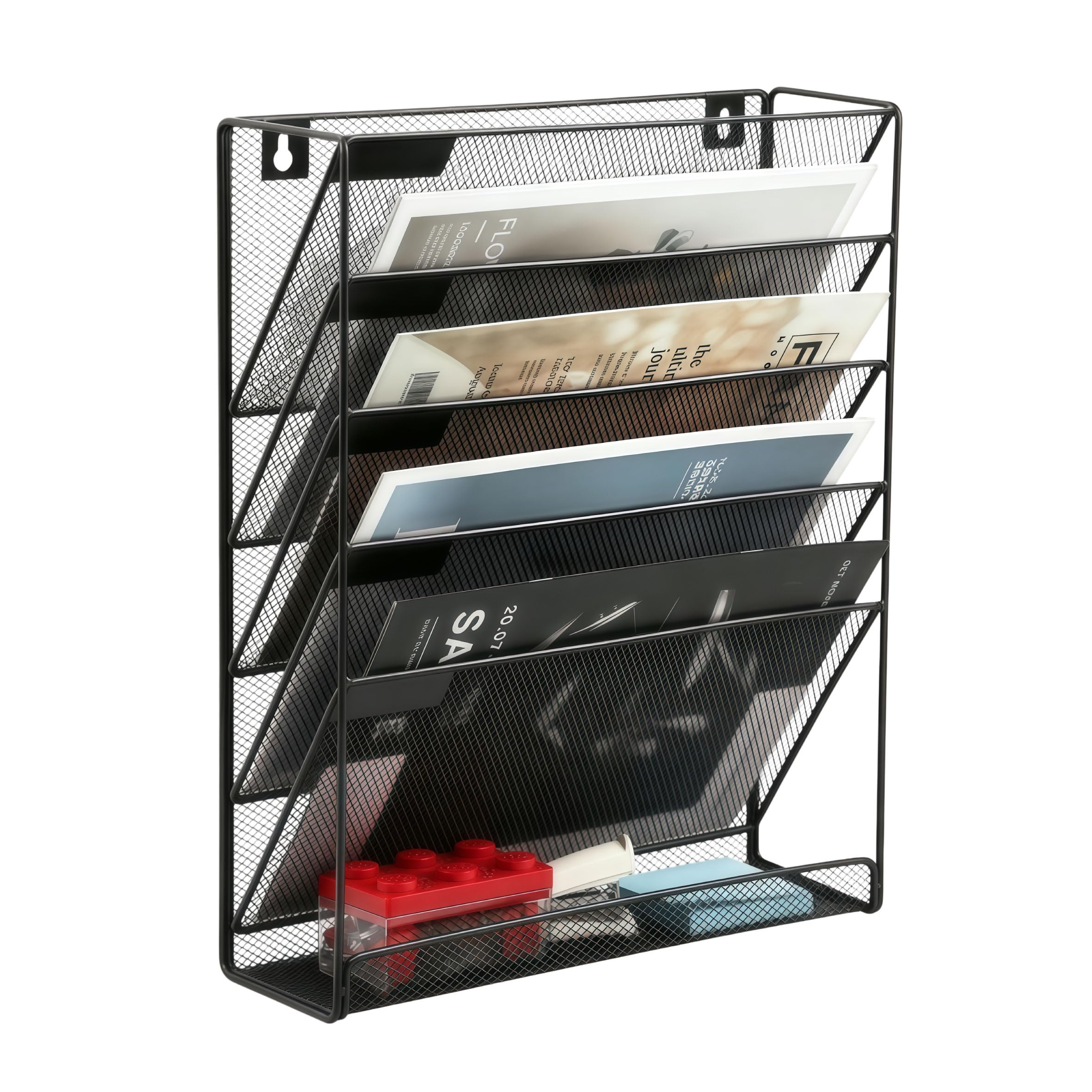 MEETOZ 6 Tier A4 Mesh in Tray Hanging Wall File Holder,Mail Orga niser Magazine Storage Rack, Desktop File Organizer,Paper File Holder for Home Office