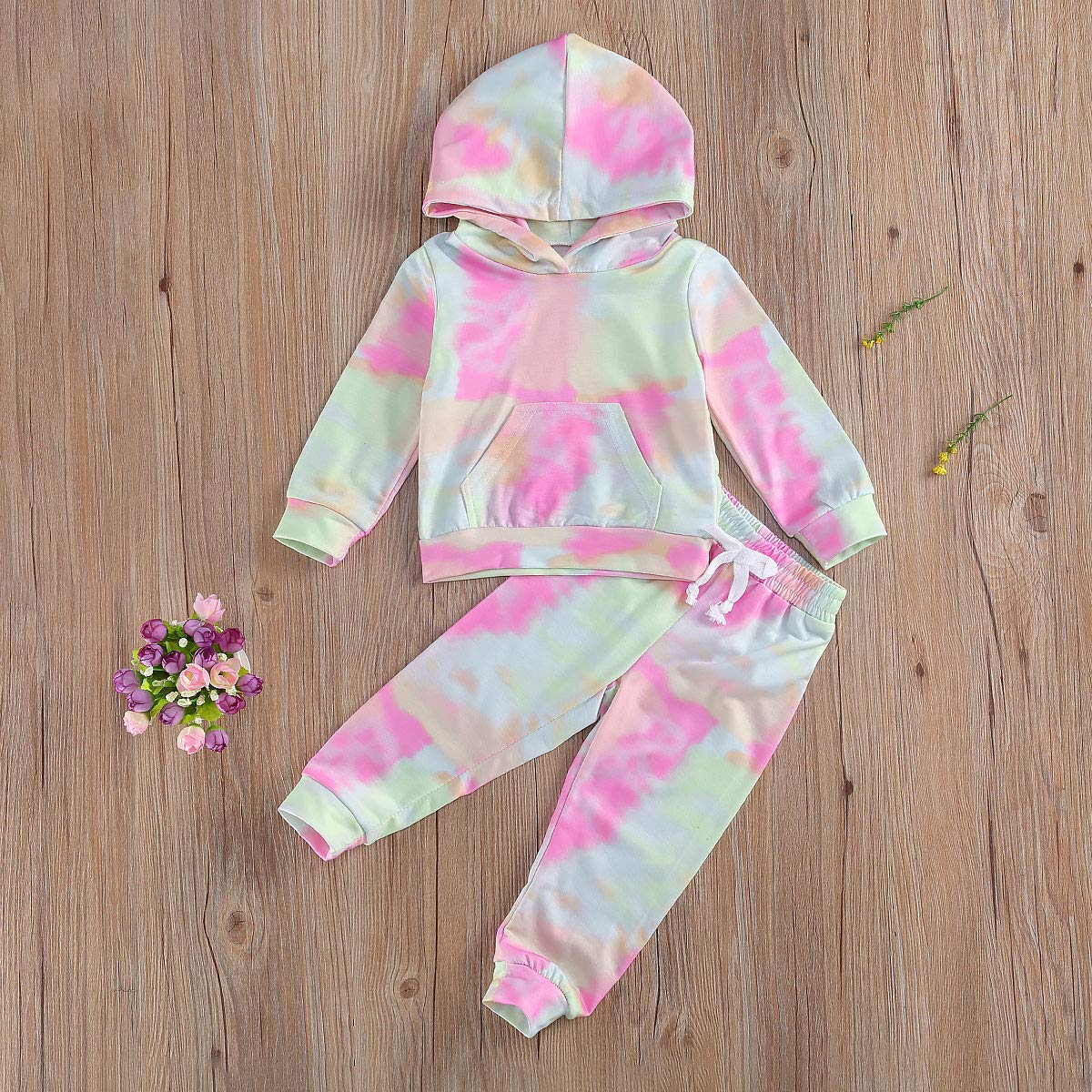 Toddler Kids Baby Girl Winter Clothes Set Tie Dye Print Long Sleeve Pocket Hoodies Top with Pants 2Pcs Tracksuit Sweatshirts (Spiral-Green, 4T / 5T)