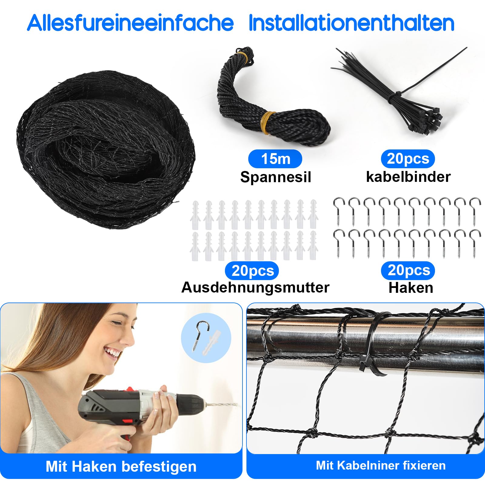 OFFOF Katzennetz für Balkon – Drahtverstärktes Katzenschutznetz, Biss- und Reißfestes Balkonnetz für Katzen, UV-Beständig, Wetterfest, Ideal für Fenster, Terrasse, Balkon und Türen(3 * 4M)