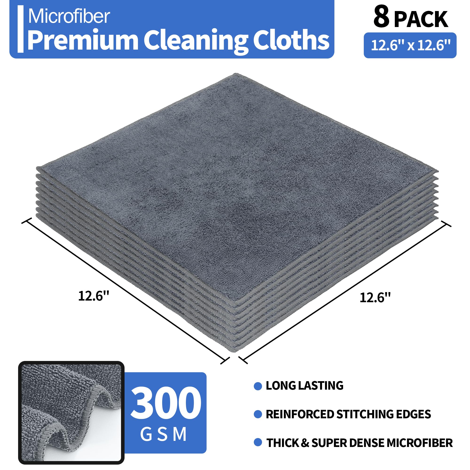 HOMERHYME Paño de limpieza de microfibra premium, paquete de 8 trapos de limpieza, sin pelusas, 10.58 oz/m², de alto rendimiento, ultra absorbente, toallas de limpieza reutilizables para la cocina del