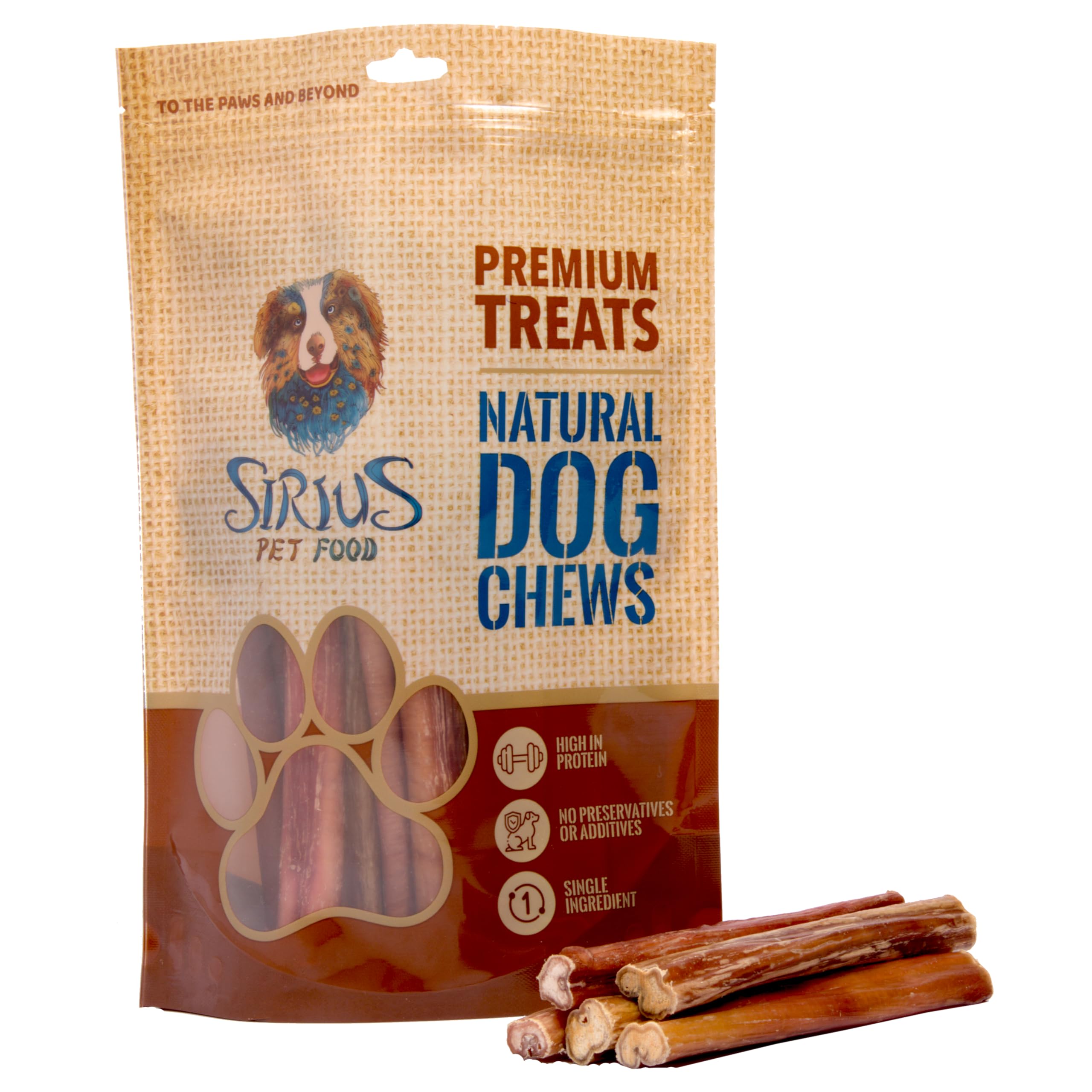 Sirius Natural 15cm - 6" Thick Pizzle Sticks for Dogs (10 Pack) - Odour Free Bully Sticks | Long Lasting Natural Dog Chews | Grain Free Dental Treats for Puppies & Adults